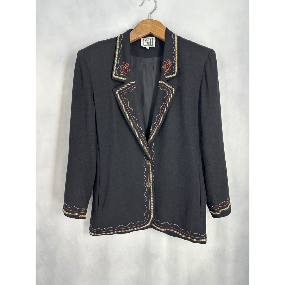 Vintage Knit Wit Black Embroidered Southwestern Blazer Jacket Womens Size Medium